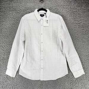 Vustra Shirt Mens Medium White With Blue Plaid Long Sleeve Button Up *NWT*